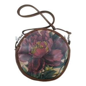 Round Red Carnation Leather Shoulder Bag