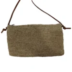 Raffia Clutch Bag with Tan Leather Strap_12-148_1