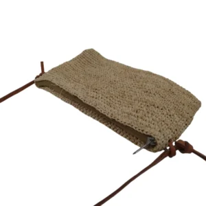 Raffia Clutch Bag with Tan Leather Strap_12-148_2