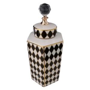 Small Diamond Pattern Jar Black White & Gold CER69_1