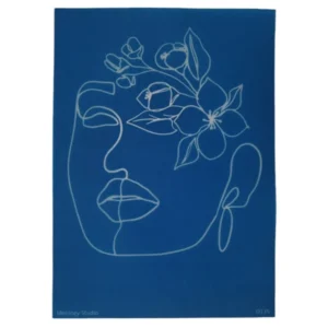Silkscreen Stencil Face and Flower Line Art 17 x 14cm_D135_2