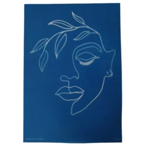 Silkscreen Stencil Woman Leaf Line Art 17 x 14cm_D110_1
