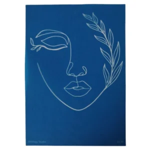 Silkscreen Stencil Woman and Leaf Line Art 17 x 14cm_D130_1