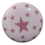 Ceramic Knob | White with Pink Star