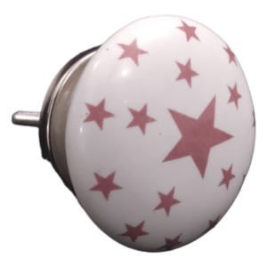 Ceramic Knob | White with Pink Star