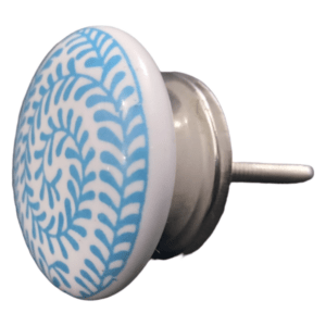 Ceramic Knob | White with Blue Swirling Leaves