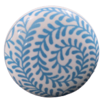 Ceramic Knob | White with Blue Swirling Leaves