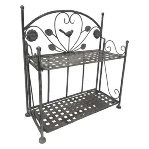 Antique Shelf with Bird Figures | 2 Rack, Grey