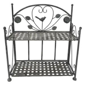 Antique Shelf with Bird Figures | 2 Rack, Grey