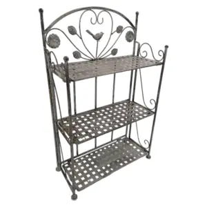 Antique Shelf with Bird Figures | 3 Rack, Grey