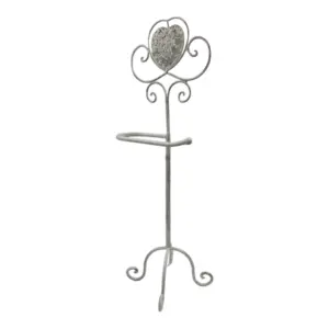 Antique Standing Toilet Roll Holder with Heart | White