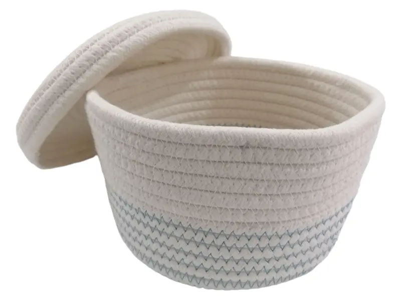 Cotton Basket with Lid _ Blue Stitching_ 10x17cm_AY04_2