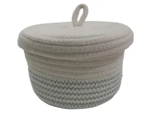 Cotton Basket with Lid _ Blue Stitching_ 10x17cm_AY04_3