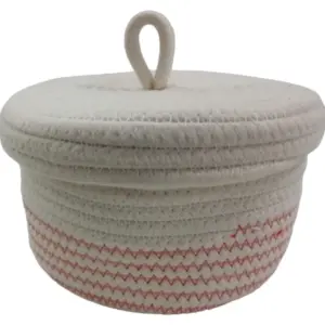 Cotton Basket with Lid _ Pink Stitching_ 10x17cm_AY03_1