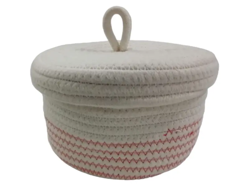 Cotton Basket with Lid _ Pink Stitching_ 10x17cm_AY03_1