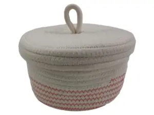 Cotton Basket with Lid _ Pink Stitching_ 10x17cm_AY03_2