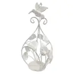 Hanging Candle Holder with Birds and Leaves | White