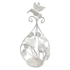 Hanging Candle Holder with Birds and Leaves | White