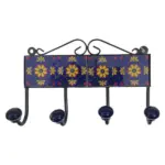 Wall Mounted 4 Hooks with Mosaic Tile | Navy Floral