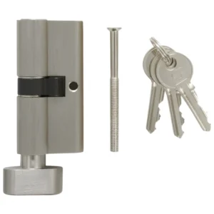 Samson Cylinder Lock Set Euro with Thumb Knob Satin 65mm_CYL65K