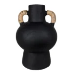 Black Aretha Terra And Rattan Vase | 26cm