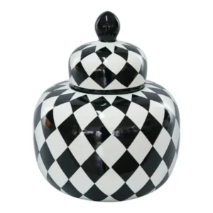 Black & White Short Checkered Jar | 26cm