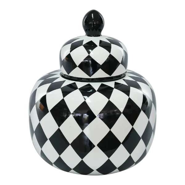 Black & White Short Checkered Jar | 26cm