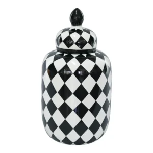 Black & White Tall Checkered Jar | 34cm