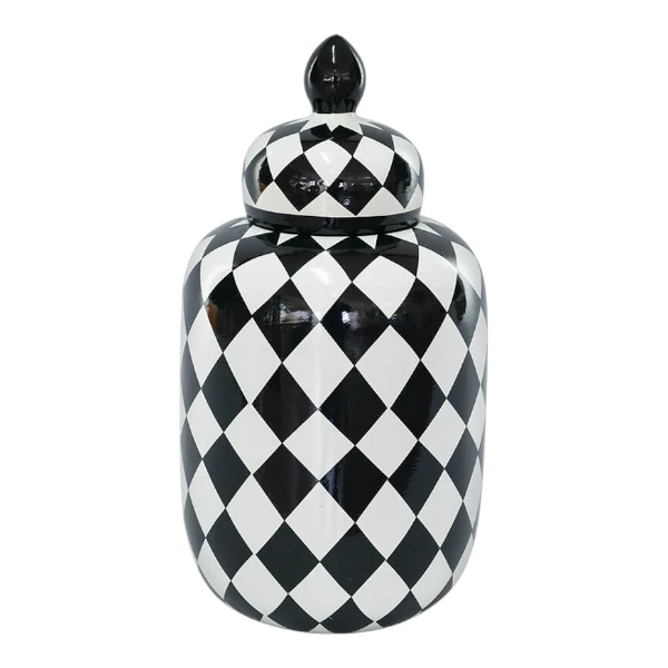 Black & White Tall Checkered Jar | 34cm