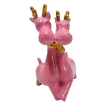 Resin Love Deer Figurine Pink and Gold, 20cm