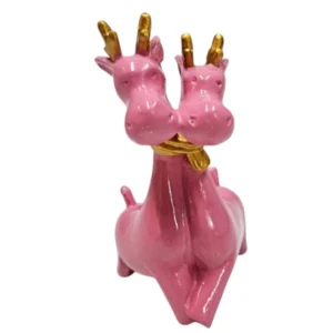 Resin Love Deer Figurine Pink and Gold, 20cm