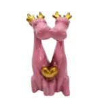 Resin Love Heart Deer Figurine Pink and Gold, 20cm