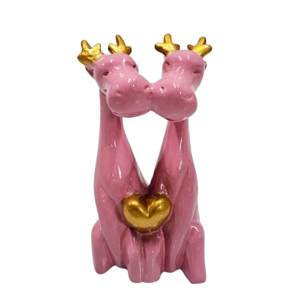 Resin Love Heart Deer Figurine Pink and Gold, 20cm