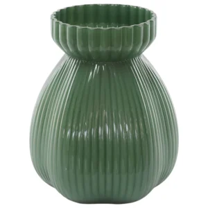 Ribbed Green Tinted Vase | 20cm