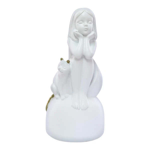 Sitting Girl & Cat Figurine | 18cm