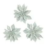 Silver Clip On Poinsettia 3pc 9x4cm