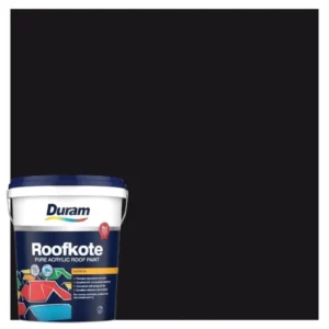 Duram-Roofkote-Acrylic-Paint-Black_20LcontainerAndColorSwatch-