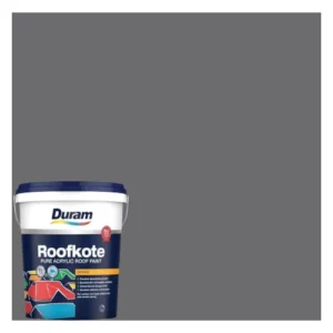 Duram-Roofkote-Acrylic-Paint-Charcoal-20L_ContainerAndSwacthAtHabitatPotch