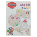 Crazy Crafts educational wooden shape puzzle for kids featuring rectangles, circles, and triangles with corner counts, available at Habitat Potch.